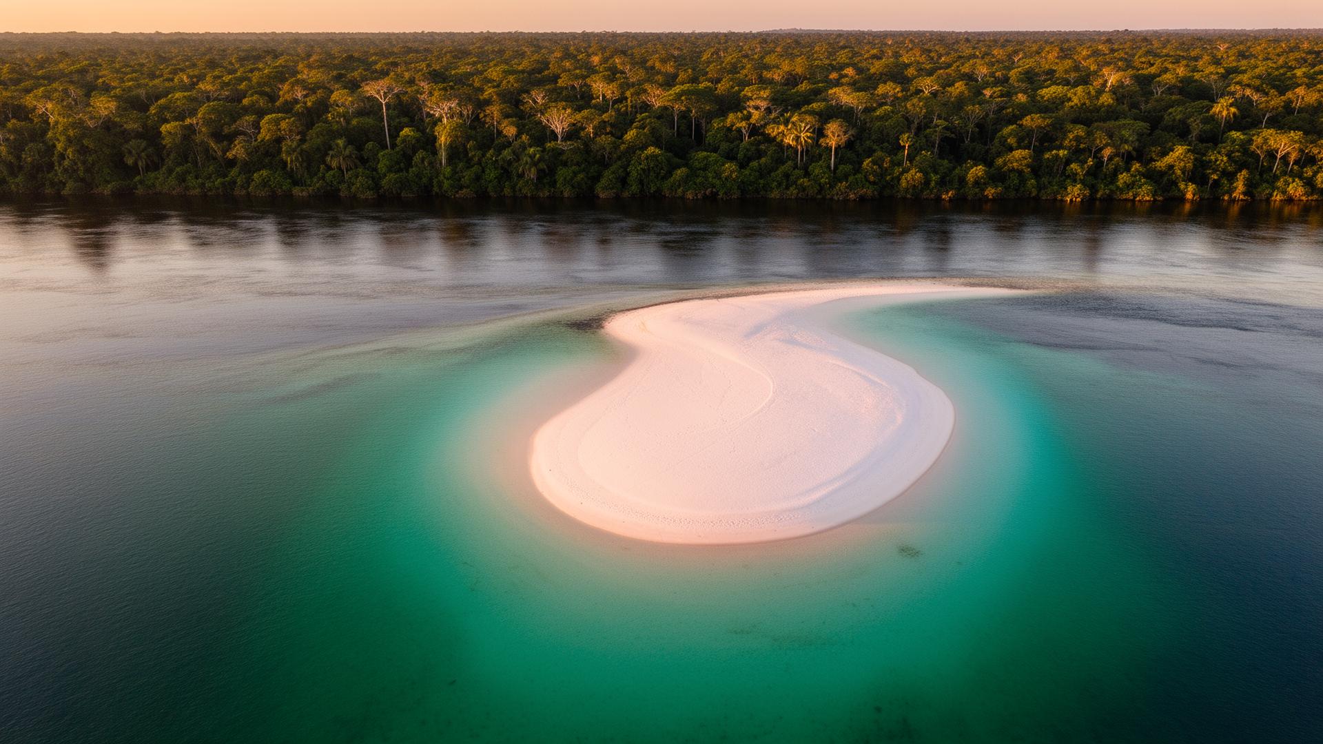 Praia paradisíaca em Alter do Chão com águas turquesa do rio Tapajós